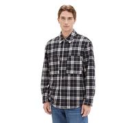 TOM TAILOR Denim Herren Relaxed Fit Fleecejacke mit Karo-Muster, black white classic check, S