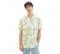 Tom Tailor Denim Herren Relaxed Fit Hemd mit Muster & Brusttasche, 34826 - Green White Big Leaves Print, L