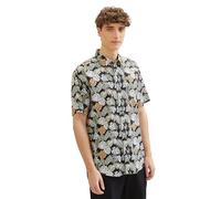 Tom Tailor Denim Herren Relaxed Fit Kurzarm-Hemd mit Muster, 34828 - Black Multicolor Leaves Print, M