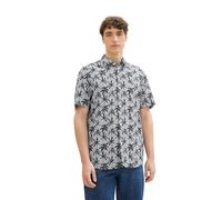 TOM TAILOR Denim Herren Relaxed Fit Kurzarm Hemd mit Palmen-Muster, 35586 - Navy Summer Palm Print, XL