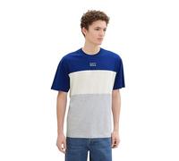 TOM TAILOR Denim Herren Relaxed Fit T-Shirt mit Cutlines,35788 - Space Cadet Blue, XXL