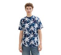 TOM TAILOR Denim Herren Relaxed Fit T-Shirt mit Palmen-Print, 35500 - Dark Color Run Palm Print, M