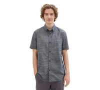 TOM TAILOR Denim Herren Sommer Kurzarm-Hemd mit Brusttasche, navy green white structure, L