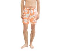TOM TAILOR Denim Herren Stretch Badeshorts mit Gummibund, orange white big leaves print, M