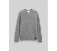 Strickpullover TOM TAILOR DENIM, Herren, Gr. M, grau weiß mouline, Strick, Obermaterial: 100% Polyacryl, unifarben, regular fit normal, Rundhals, Pullover Strickpullover, mit Logo Stickerei (70793833-