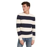 TOM TAILOR Denim Herren Strickpullover mit Blockstreifen 1029719, 29345 - Creme Navy Structured Stripe, XL
