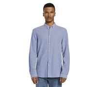 TOM TAILOR Denim Herren Strukturiertes Hemd aus Leinengemisch 1017889, 22327 - Blue White Linen Stripe, M
