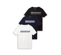 T-Shirt TOM TAILOR DENIM, Herren, Gr. M, bunt (weiß, schwarz, marine), Jersey, Obermaterial: 100% Baumwolle, modisch, regular fit, Rundhals, Shirts, in verschiedenen Farben (85496640-M) weiß, schwarz,