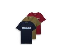 TOM TAILOR Denim Herren Triplepack T-Shirt mit Print, Dry Greyish Olive, XL