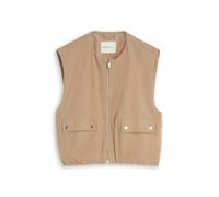 Kurzweste TOM TAILOR DENIM, Damen, Gr. XL, mink beige, Web, Obermaterial: 100% Baumwolle. Futter: 100% Polyester, unifarben, lässig geschnitten hüftlang, Rundhals, Westen, mit Reißverschluss (23388735