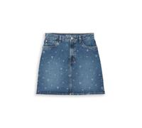 Jeansrock TOM TAILOR DENIM, Damen, Gr. S, mid blau laser hearts denim, Denim/Jeans, Obermaterial: 100% Baumwolle. Futter: 65% Baumwolle, 35% Polyester, bedruckt, regular fit mini, Röcke Jeansrock, mit