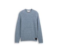 Strickpullover TOM TAILOR DENIM, Herren, Gr. M, denim blau weiß mouline, Strick, Obermaterial: 100% Polyacryl, unifarben, regular fit normal, Rundhals, Pullover, mit Logo Stickerei (99711360-M) denim