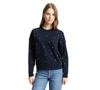 Sweatshirt TOM TAILOR DENIM, Damen, Gr. M, navy pink heart embroidery, Sweatware, Obermaterial: 100% Baumwolle, bedruckt, loose fit normal, Rundhals, Rippbündchen, Sweatshirts Sweatshirt, mit All-Over