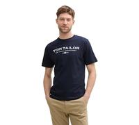 Tom Tailor Herren T-Shirt aus Baumwolle mit Logo-Print, Regular Fit, Sky Captain Blue L