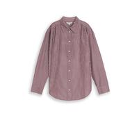 Hemdbluse TOM TAILOR "Loose", Damen, Gr. 40, braun (preppy plum weiß stripe), Obermaterial: 50% Baumwolle, 50% Lyocell, regular fit Po-bedeckend, Manschette, Blusen Hemdbluse, mit Manschetten (6280420