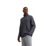TOM TAILOR Herren 1033651 Rollkragenpullover mit Zopfmuster, 13160 - Knitted Navy Melange, M