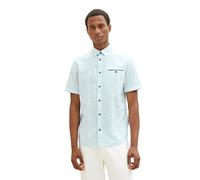 TOM TAILOR Herren 1036224 Kurzarm-Hemd mit Brusttasche, 31811-Turquoise White Structure, 3XL