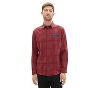 TOM TAILOR Herren 1037455 Regular Fit Dobby Karo-Hemd mit Brusttasche, 32220-burned Bordeaux red, XXL