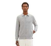 TOM TAILOR Herren 1038196 Strickjacke mit Reißverschluss im College-Stil, 12035-Grey Heather Melange, S