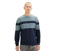 TOM TAILOR Herren 1038207 Colourblock Strick-Pullover aus Baumwolle, 32723-teal Navy Multi Structure, XXL
