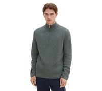 TOM TAILOR Herren 1038243 Mouliné Strick-Pullover mit Troyer-Kragen, 32741-green Blue Mouline, L