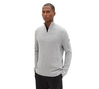TOM TAILOR Herren 1038315 Strukturierter Strick-Pullover mit Troyer-Kragen, 12035-Grey Heather Melange, S