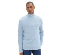 TOM TAILOR Herren 1038315 Strukturierter Strick-Pullover mit Troyer-Kragen, 13155-Daylight Blue Melange, S
