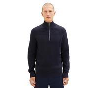 TOM TAILOR Herren 1038315 Strukturierter Strick-Pullover mit Troyer-Kragen, 13160-Knitted Navy Melange, L