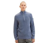 TOM TAILOR Herren 1038315 Strukturierter Strick-Pullover mit Troyer-Kragen, 18964-vintage Indigo Blue Melange, XXXL