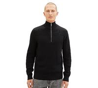 TOM TAILOR Herren 1038315 Strukturierter Strick-Pullover mit Troyer-Kragen, 29999-Black, XXL