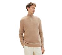 TOM TAILOR Herren 1038315 Strukturierter Strick-Pullover mit Troyer-Kragen, 31089-hazel Brown Melange, S