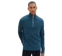 TOM TAILOR Herren 1038315 Strukturierter Strick-Pullover mit Troyer-Kragen, 34157-dark Green Melange, XXL