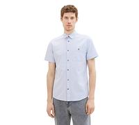 TOM TAILOR Herren 1038457 Kurzarm-Hemd mit Brusttasche, 29597-Light Blue White Structure, XL