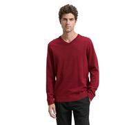 Tom Tailor Herren 1039811 Strickpullover mit V-Ausschnitt, 38762 - Dark Samba Red Melange, XS