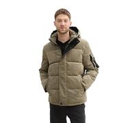 TOM TAILOR Herren 1042208 Pufferjacke mit Abnehmbarer Kapuze aus Cord-Stoff, 36463-Jungle Soil Green Corduroy, 3XL