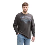 Langarmshirt TOM TAILOR PLUS, Herren, Gr. 3XL, tarmac grau, Single Jersey, Obermaterial: 100% Baumwolle, bedruckt, bequem hüftbedeckend, Rundhals, Shirts Langarmshirt, mit Logo-Stickerei (12409743-XXX