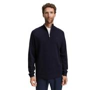 TOM TAILOR Herren 1047569 Troyer Strickpullover mit Logo-Stickerei, 13160-Knitted Navy Melange, S