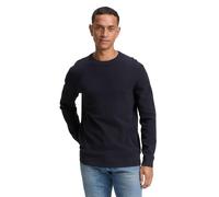 Strickpullover TOM TAILOR, Herren, Gr. S, blau (knitted navy melange), Strick, Obermaterial: 100% Baumwolle, meliert, regular fit taillenbedeckt, Rundhals, Bündchen, Pullover, mit Bündchen (41879210-S
