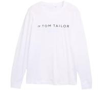 Langarmshirt TOM TAILOR, Herren, Gr. M, weiß, Single Jersey, Obermaterial: 100% Baumwolle, bedruckt, modisch, regular fit taillenbedeckt, Rundhals, Langarm Bündchen, Shirts, mit Logo Print (87986067-M