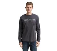 Langarmshirt TOM TAILOR, Herren, Gr. XL, grau (tarmac grau), Single Jersey, Obermaterial: 100% Baumwolle, bedruckt, modisch, regular fit taillenbedeckt, Rundhals, Langarm Bündchen, Shirts, mit Logo Pr