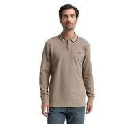 TOM TAILOR Herren 1047798 Langarm Piqué Poloshirt mit Logo-Print, 38607-Brown Cashew Beige Two Tone, S