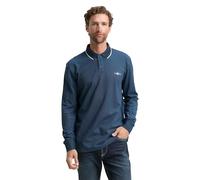 TOM TAILOR Herren 1047798 Langarm Piqué Poloshirt mit Logo-Print, 39221-Navy Denim Blue Two Tone, 3XL