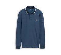 TOM TAILOR Herren 1047798 Langarm Piqué Poloshirt Mit Logo-Print, 39221 - Navy Denim Blue Two Tone, M EU