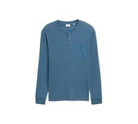 Tom Tailor - Ripp Henley Langarmshirt mit Brusttasche real teal blue - Gr. - M