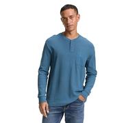Tom Tailor - Ripp Henley Langarmshirt mit Brusttasche real teal blue - Gr. - XXL