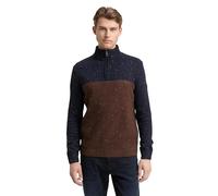 Troyer TOM TAILOR, Herren, Gr. XL, navy braun color block, Strick, Obermaterial: 60% Baumwolle, 40% Polyacryl, colorblocking, regular fit normal, ohne Ausschnitt, Rippbündchen, Pullover Troyer, mit Lo