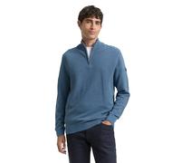 TOM TAILOR Herren 1048813 Troyer Strickpullover aus Baumwolle, 10980-Faded Uniform Blue, M