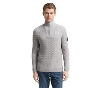 Tom Tailor Troyer Strickpullover 1049370 mit Zopfmuster, 60% Baumwolle/40% Polyacryl, Grau/Offwhite XL