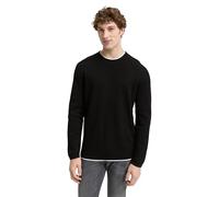 Strickpullover TOM TAILOR DENIM, Herren, Gr. XXL, schwarz, Strick, Obermaterial: 100% Baumwolle, unifarben, regular fit taillenbedeckt, Rundhals, Pullover, mit 2-in-1 Ausschnitt (63106333-XXL) schwarz