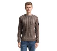 Tom Tailor - Strickpullover mit Zopfmuster brown offwhite plated - Gr. - L